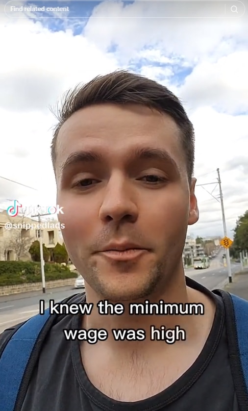 A Canadian expat is left shocked by the Aussie minimum wage, compared to Canada. Picture: TikTok/snippedlads