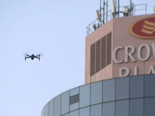 Images of the drone outside the Crowne Plaza on the Gold Coast.