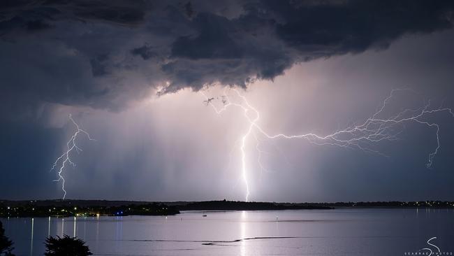 Lightning during a thunderstorm near Phillip Island Tuesday 12th December 2023. Picture: Anna Carson