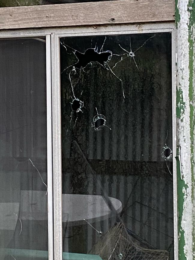 The crime scene where a number of bullets smashed through a window of a disused shed sitting just metres from a residence at Wyee Creek. Picture: supplied