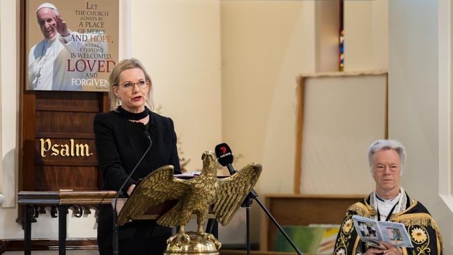 Sussan Ley speaks at the funeral of her mother Angela Braybrooks. Picture: Simon Dallinger/ NewsWire