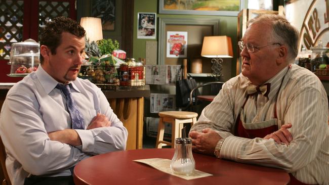 Moloney with Ian Smith as Harold Bishop. Picture: Supplied