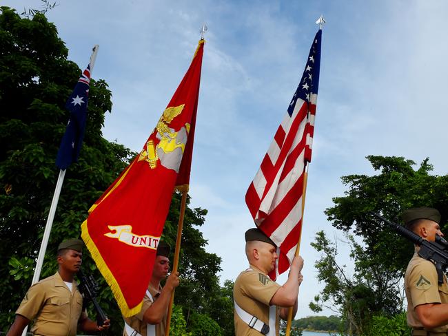 Catafalque party at the USS Peary Memorial Service on the Darwin Esplanade. PICTURE: Elise Derwin