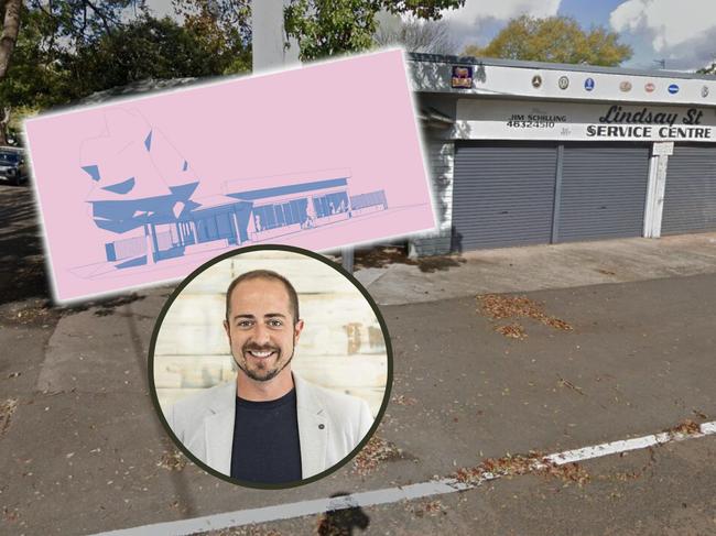Top Toowoomba real estate agent Cooper Watson has lodged plans to turn a longstanding mechanic shop on Lindsay Street in East Toowoomba into a trendy cafe.