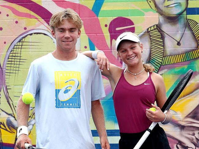 National Tennis Academy players Hayden and Emerson Jones at the Queensland Tennis Centre in Brisbane. Photo credit: Tennis Australia/ Jason OBrien