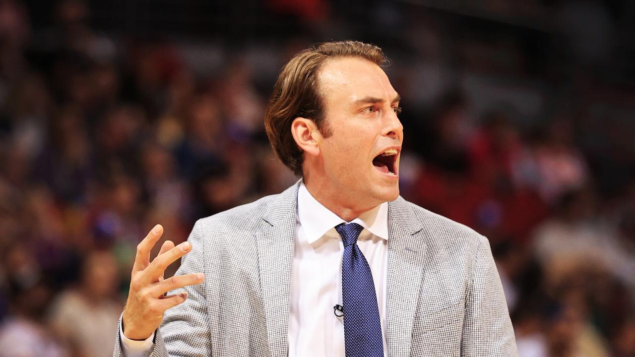 Chase Buford, head coach of the Kings gestures during the round 14 NBL match between Sydney Kings and Perth Wildcats at Qudos Bank Arena, on January 07, 2023, in Sydney, Australia. (Photo by Jenny Evans/Getty Images)
