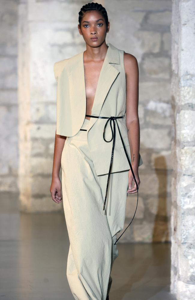 Easy, breezy tailoring! Christopher Esber’s designs on the catwalk in Paris. Picture: Thierry Chesnot/Getty Images