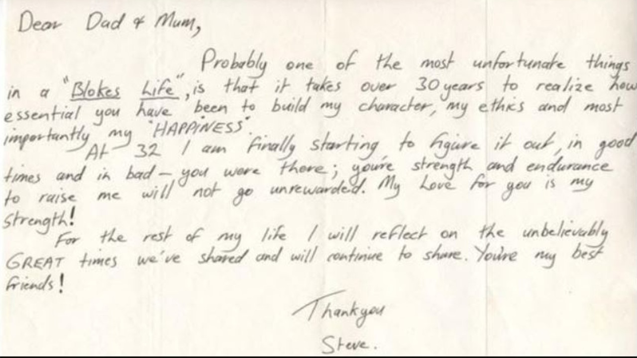 Steve's father, Bob, only found his son’s touching letter when researching his memoir. Picture: AAP