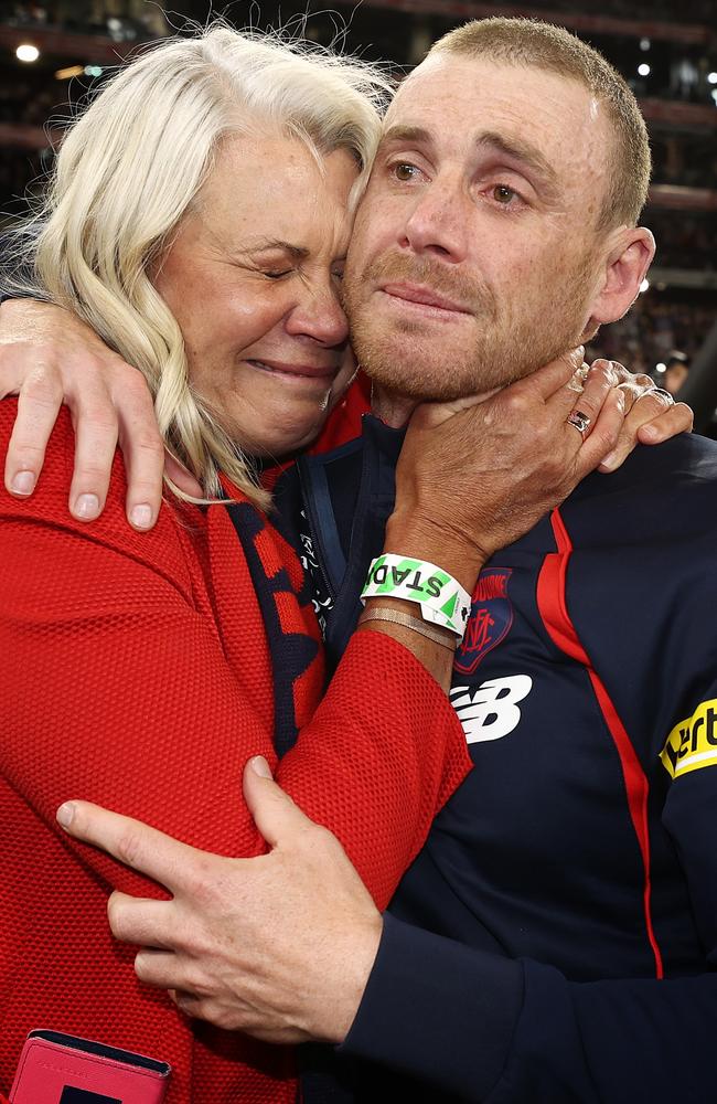 Simon Goodwin and Kate Roffey after the 2021 GF. Photo by Michael Klein