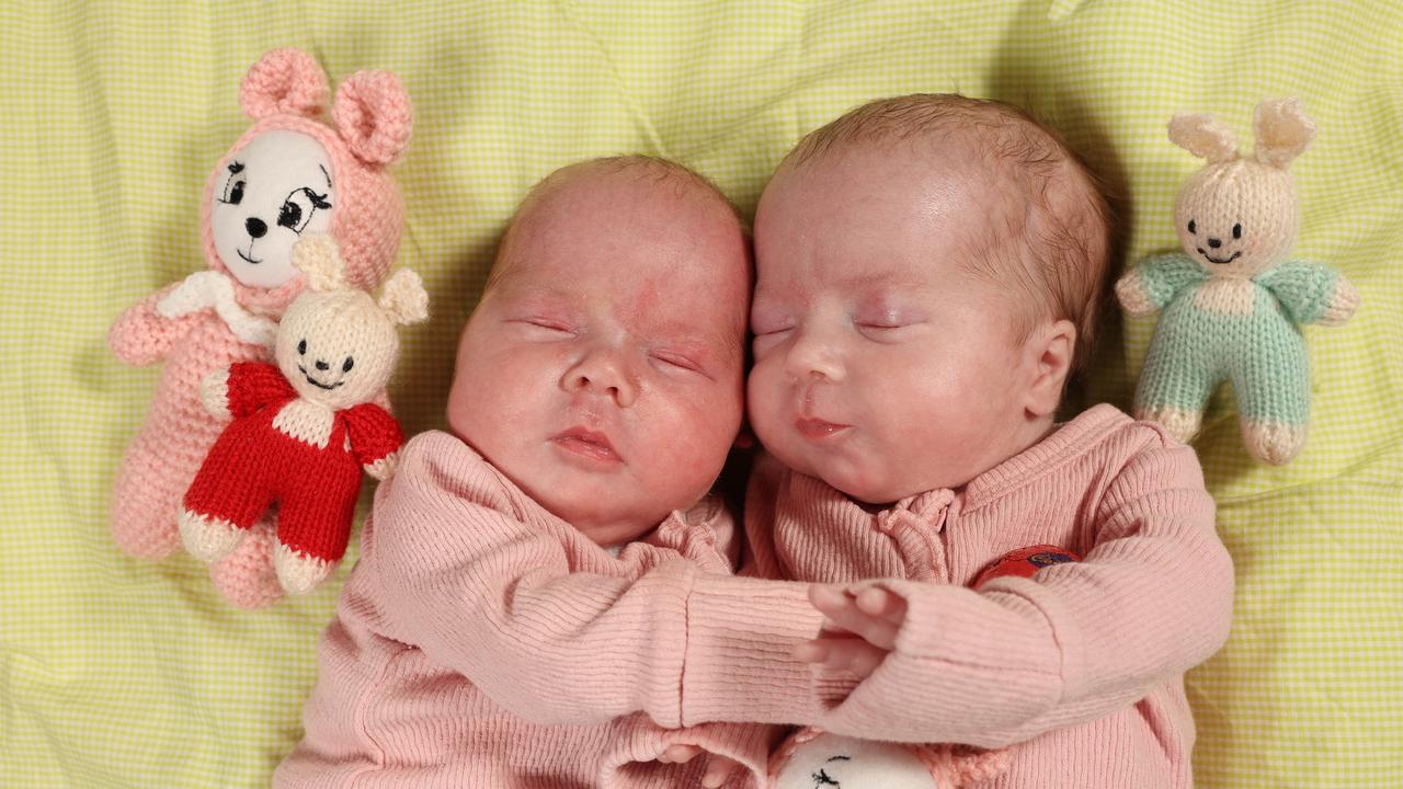 Easter twin babies Tilly and Gemma, from Mildura arrived early at Adelaide's WCH. Picture: Emma Brasier