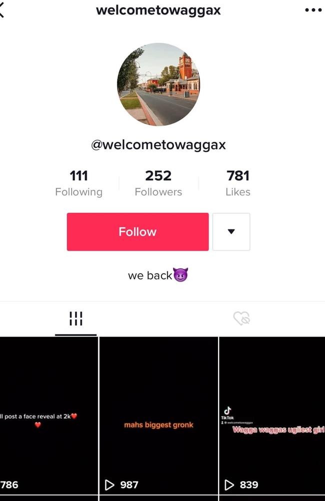 The account that had been sharing videos about students from local high schools in the NSW Riverina region has now been banned.