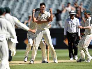 Australian players embrace Mitchell Starc after he dismissed Wahab Riaz of Pakistan in the Boxing Day test match between Australia and Pakistan at the MCG in Melbourne, Friday, Dec. 30, 2016. (AAP Image/Julian Smith) NO ARCHIVING, EDITORIAL USE ONLY, IMAGES TO BE USED FOR NEWS REPORTING PURPOSES ONLY, NO COMMERCIAL USE WHATSOEVER, NO USE IN BOOKS WITHOUT PRIOR WRITTEN CONSENT FROM AAP. Picture: JULIAN SMITH