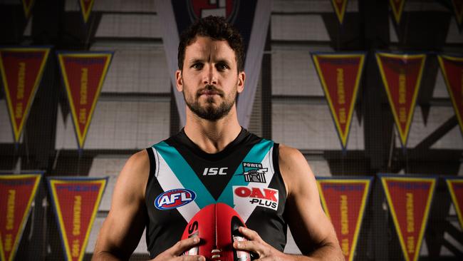 Travis Boak poses for a portrait ahead of his 250th AFL game. Pic: AAP