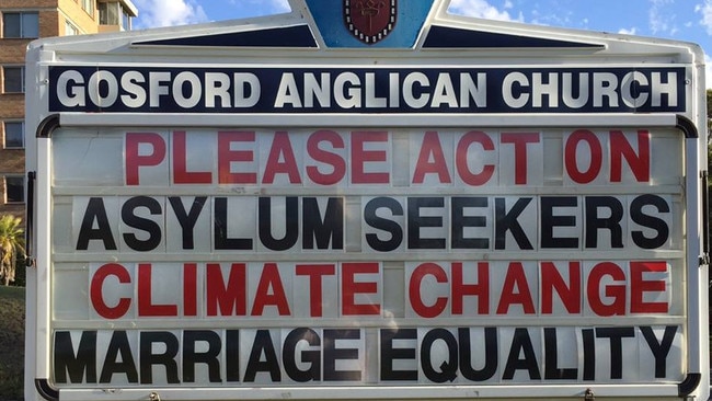 One of Father Rod Bower’s signs out the front of Gosford Anglican Church.