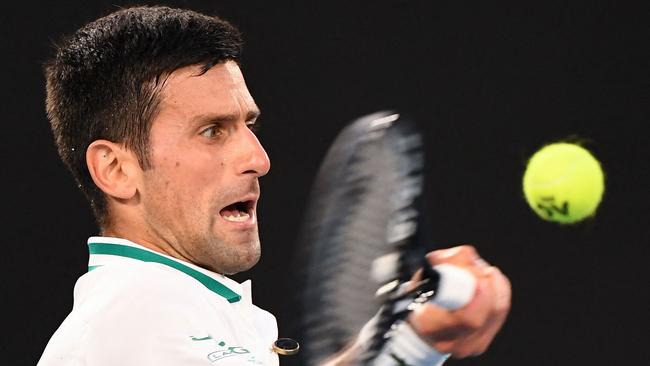 Novak Djokovic in action against Daniil Medvedev in the Australian Open men’s singles final. Picture: AFP