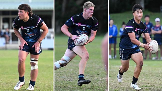 Caloundra State High School 2023 Langer Trophy standout players Zac Garton, Brad Higgins and Jaelym Hohaia. Pictures: Kylie McLellan.