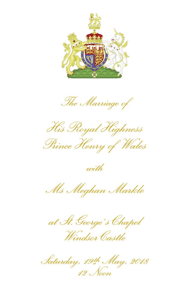 The Official Order of Service for the Wedding of Prince Harry and Meghan Markle. Picture: Kensington Palace via AP