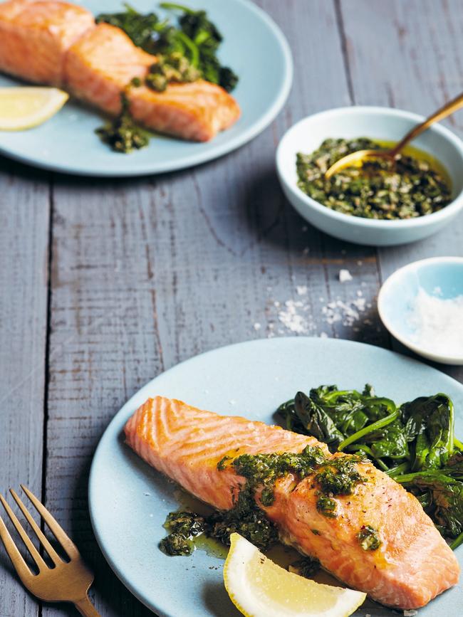 Salmon with salsa verde.