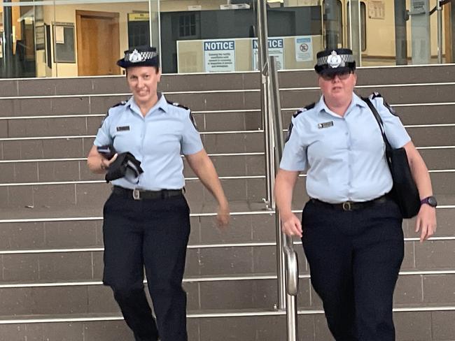 Senior Constable Michelle Ramage and Senior Constable Bryanne Kerr leaving Rockhampton courthouse after giving evidence in a trial in 2023 about their crash scene investigation into the Stanwell ambulance fatal crash on October 11, 2021.