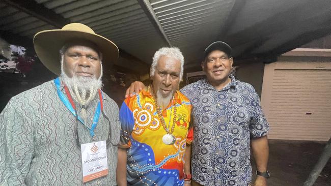 Members of the Gudang Yadhaykenu Aboriginal Corporation Thomas Savage (Moongoodah,) Seriat Young (Koey Koolah) and Michael Solomon (Iwalee.) Picture: Peter Carruthers