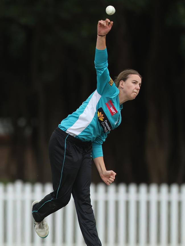 Lilli Hamilton of the Heat bowls during the T20 Spring Challenge match between ACT Meteors and Brisbane Heat. (Photo by Mark Metcalfe/Getty Images)