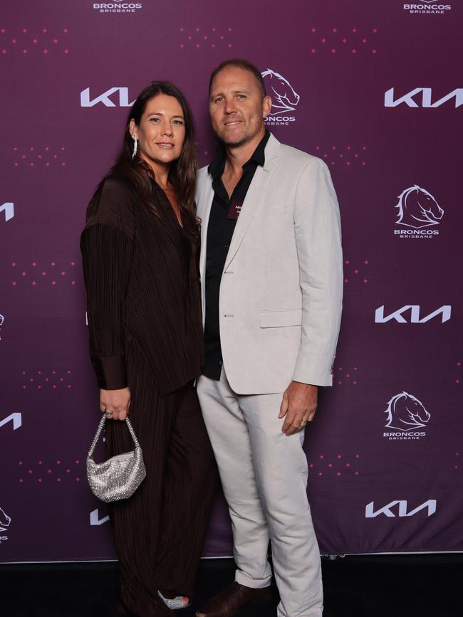 Michael and Olivia DeVere at the Brisbane Broncos’ season launch at Water’s Edge, Hamilton. Picture: David Clark