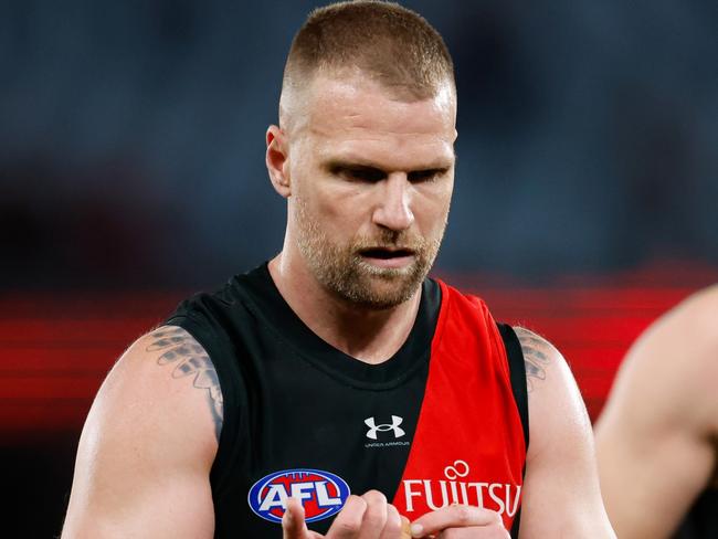 MELBOURNE, AUSTRALIA - AUG 16: Jake Stringer of the Bombers looks dejected after a loss during the 2024 AFL Round 23 match between Essendon Bombers and the Sydney Swans at Marvel Stadium on August 16, 2024 in Melbourne, Australia. (Photo by Dylan Burns/AFL Photos via Getty Images)