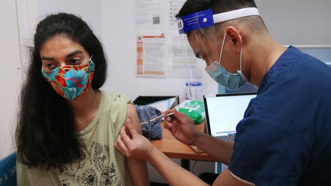 A Covid vaccination is administered at Sydney’s St Vincent's clinic. Picture: Getty Images