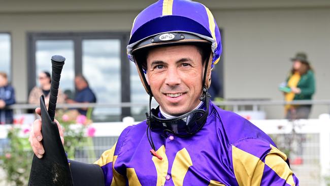 Dean Holland after winning the Harvey Norman Ararat Maiden Plate at Ararat Racecourse on April 20, 2023 in Ararat, Australia. (Brendan McCarthy/Racing Photos via Getty Images)