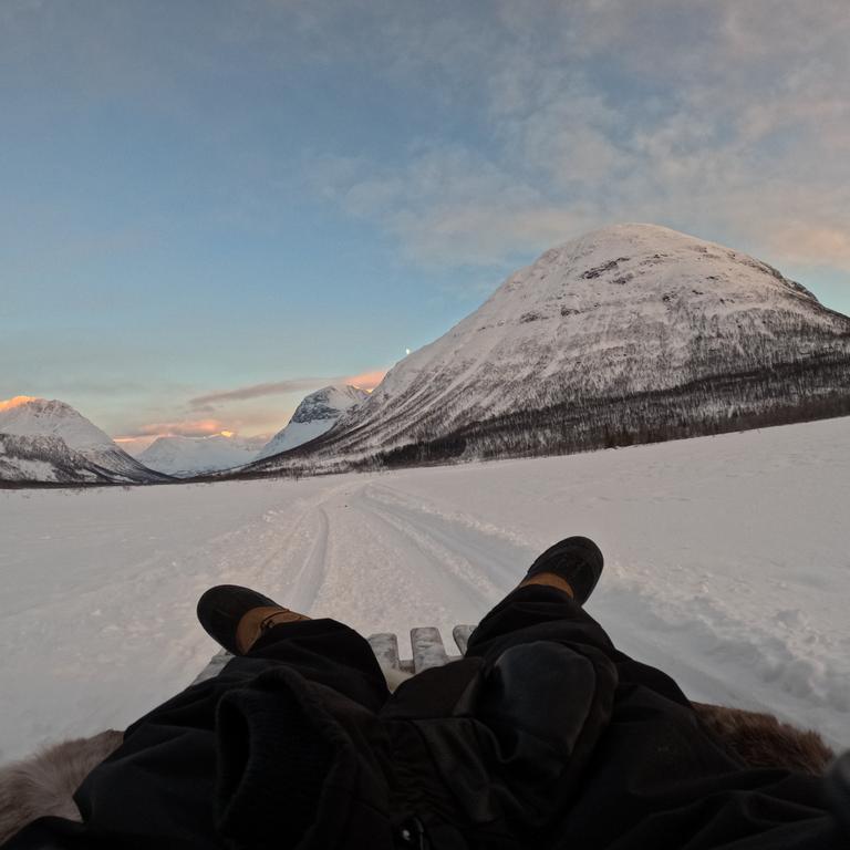 On the back of a reindeer sled. Picture: news.com.au/GoProHero12