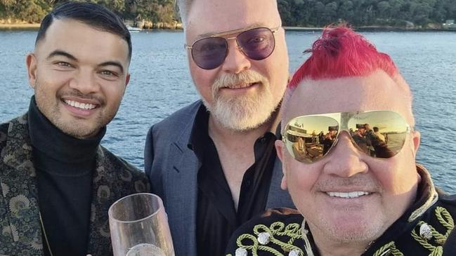 Darryn Lyons at Kyle Sandilands’ 50th birthday alongside superstar Guy Sebastian. Picture: Facebook.