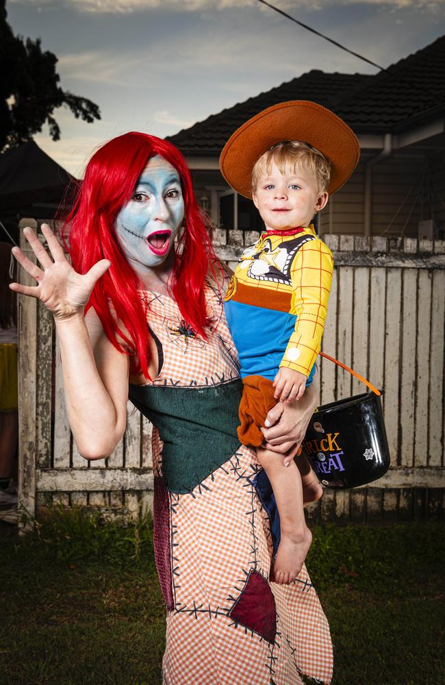 Rowena Pryor with son Archer on Halloween, Thursday, October 31, 2024. Picture: Kevin Farmer