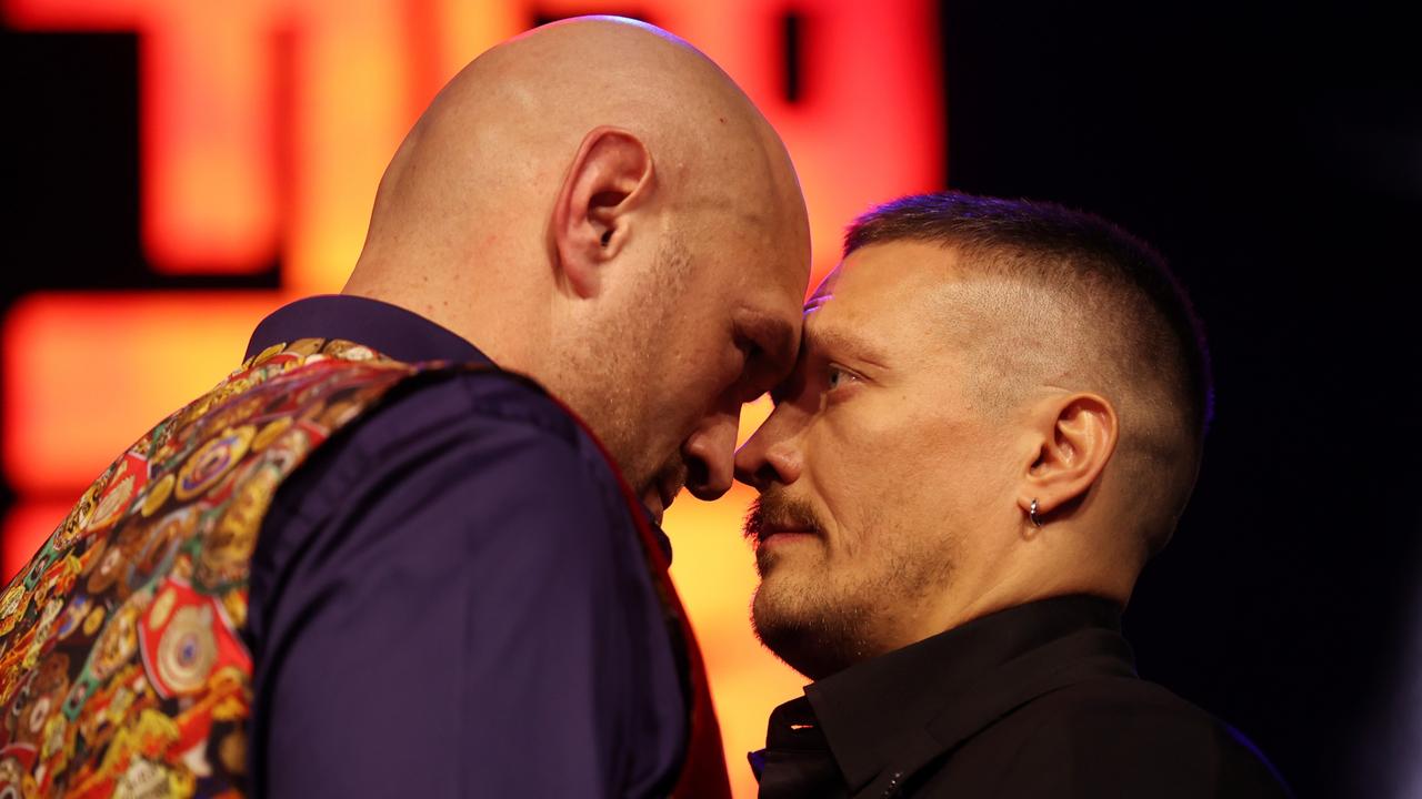 Tyson Fury and Oleksandr Usyk came face-to-face. (Photo by Alex Pantling/Getty Images)