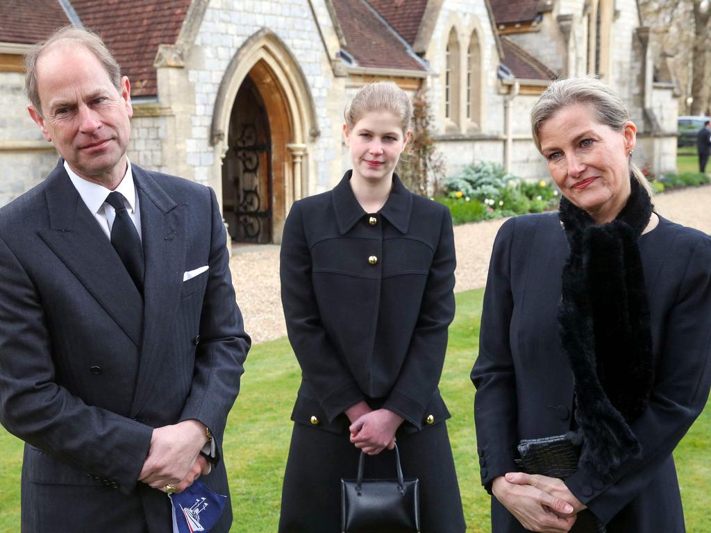 Britain's Prince Edward, Earl of Wessex (L), Britain's Sophie, Countess of Wessex, (R) and Britain's Lady Louise Windsor (C). Picture: Steve Parsons