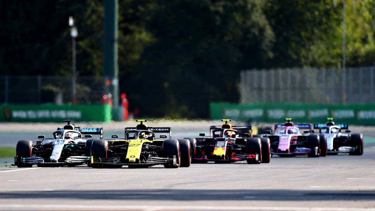 Chaos as the drivers cross the line at the end of Q3 at Monza.