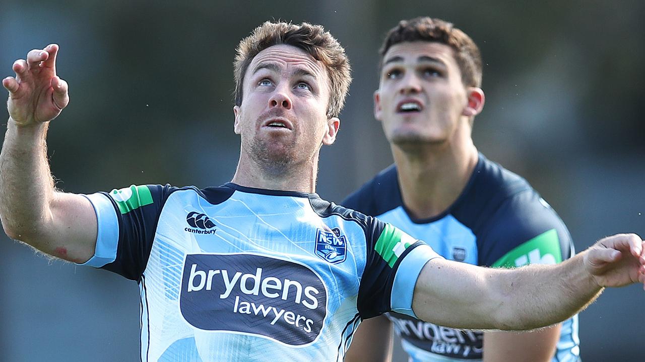 James Maloney and Nathan Cleary during NSW State of Origin training last year.