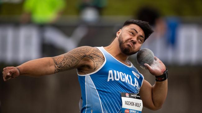 A New Zealand competitor in the men's U20 shot-put.