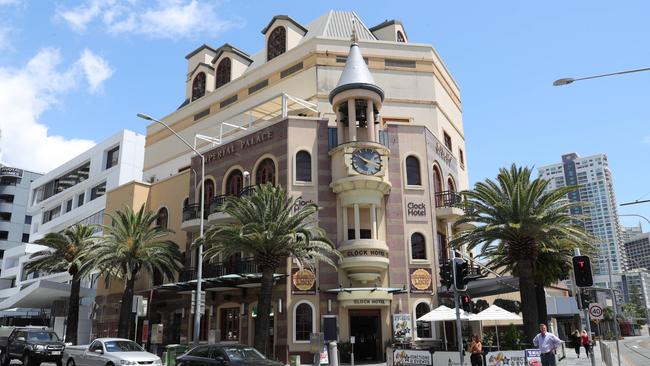 Surfers Paradise's Clock Hotel. A development application has been filed to redevelop the building to become a backpacker hostel. Picture: Glenn Hampson.