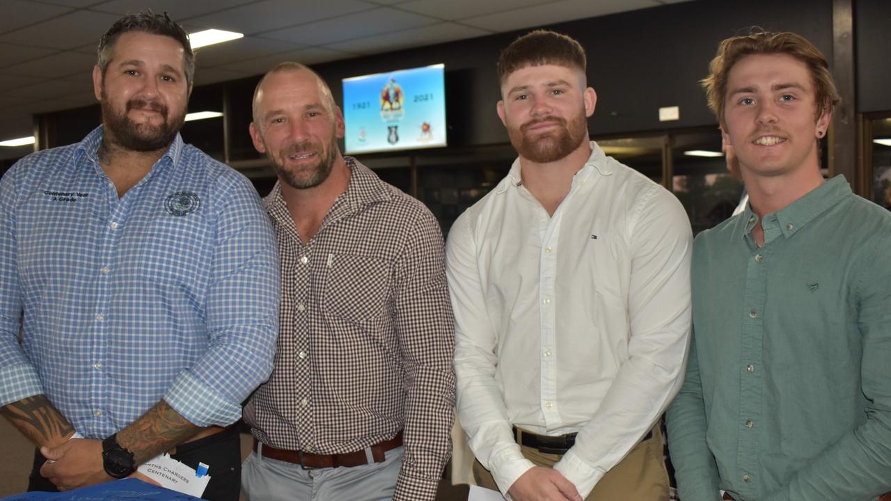 Matt Jarvis, Kane Hardy, Shaun Ezzy and Seann Spreadborough at Norths Chargers' centenary celebrations at the Rockhampton Jockey Club on October 2, 2021.