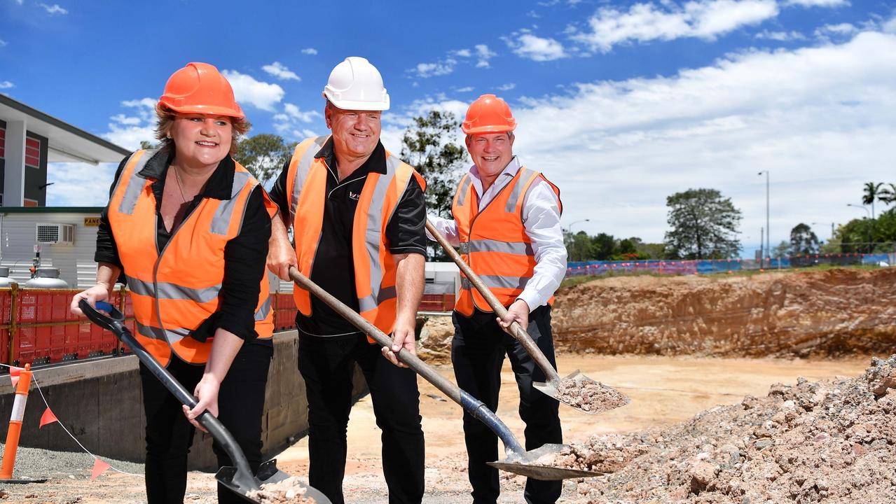 Construction has started on much anticipated $20 million Bli Bli Tavern project which will be operated by Sunshine Coast based hotelier Scott Armstrong (pictured right) in partnership with the owner of the iconic Story Bridge Hotel Richard Deery. Also pictured: Roz and Michael White of White's IGA. Picture: Patrick Woods.