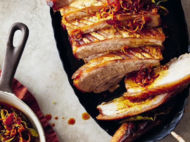 EMBARGO FOR TWAM, 30 NOVEMBER 2024. FEE MAY APPLY. Pork Belly recipe. Karkalla at Home by Mindy Woods, photography by Rob Palmer. Murdoch Books RRP $49.99. Photo: Rob Palmer