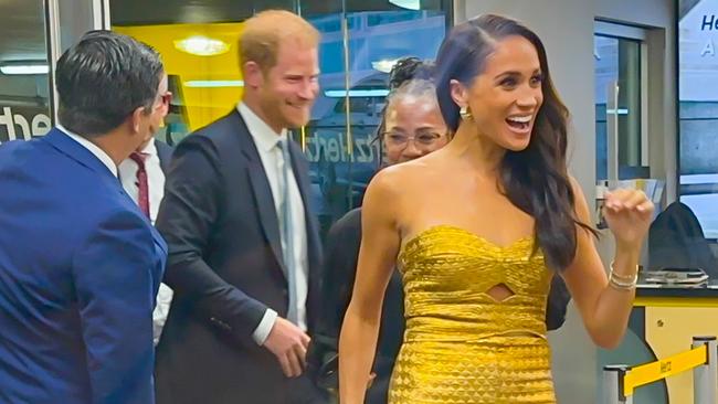 Prince Harry, Duke of Sussex, Doria Ragland and Meghan Markle, Duchess of Sussex, arrive at the Woman Of Vision Awards in New York City. Picture: Raymond Hall/GC Images