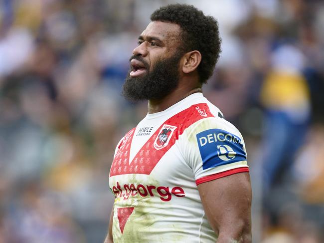 SYDNEY, AUSTRALIA - AUGUST 06: Mikaele Ravalawa of the Dragons is pictured during the round 23 NRL match between Parramatta Eels and St George Illawarra Dragons at CommBank Stadium on August 06, 2023 in Sydney, Australia. (Photo by Brett Hemmings/Getty Images)