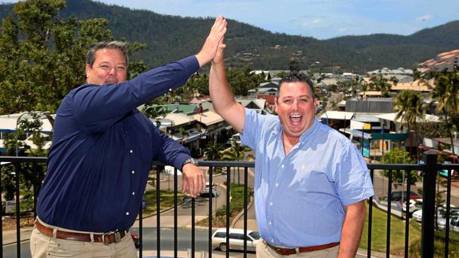 Mayor Andrew Willcox and Tourism Whitsundays  CEO Craig Turner celebrate a $10 million injection for the local tourist industry. Picture: Peter Carruthers