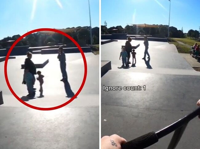 ‘Karen’ mum refuses to leave skate park. Picture: TikTok@scootabrad