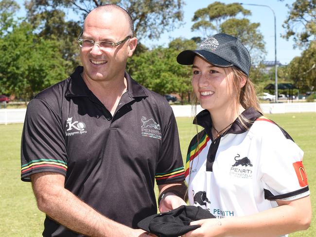 Celebration of Women's Cricket in Penrith with the first game for the women’s First X1. Game played at Howell Oval, Penrith. Paul Goldsmith with Samantha Arnold