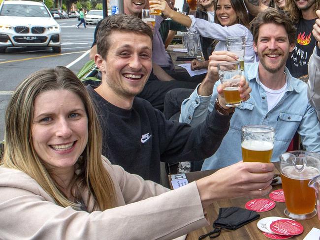 MELBOURNE, AUSTRALIA - NewsWire Photos October 31 2020:  Drinkers enjoying a few beers on Saturday afternoon at the Leadbeater hotel in Richmond on the first weekend since significantly eased lockdown measures in Melbourne.  Picture: NCA NewsWire / David Geraghty