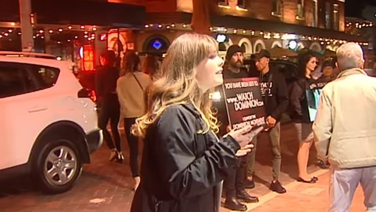 The vegans confronted restaurant-goers during the ‘walk-through’. Picture: Channel 9