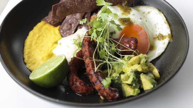 A breakfast dish at Hobby Lane. This modern minimalist cafe came in no.2 in the city’s best spots for breakfast. Picture: Mark Cranitch.