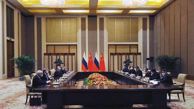 Russian President Vladimir Putin meets with Chinese President Xi Jinping in Beijing on February 4. Picture: AFP